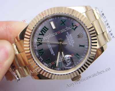 BP Factory Copy Rolex Oyster Perpetual Datejust II Wimbledon Gray Green Roman Face Watch 